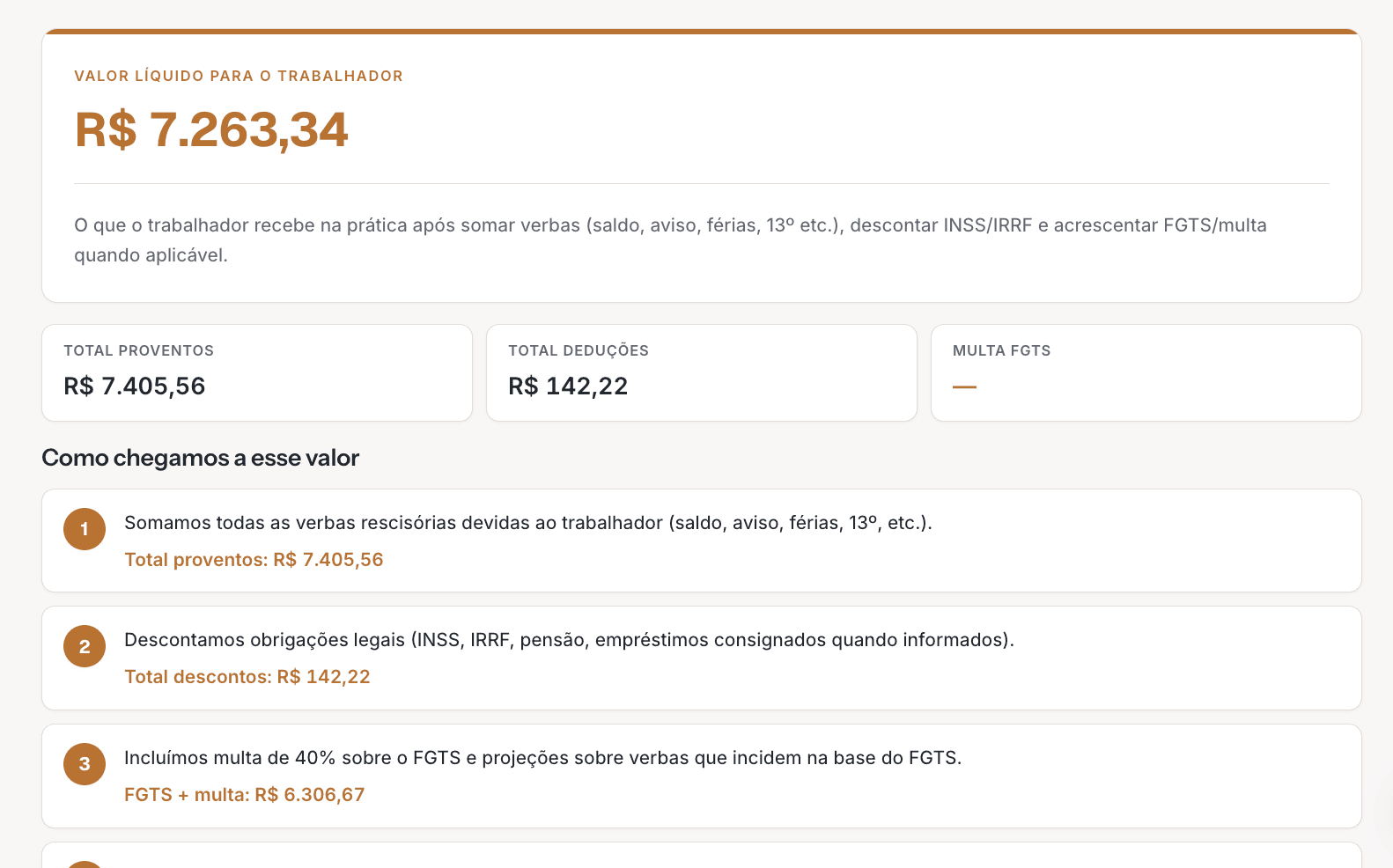 Screenshot da Lexhub calculando verbas trabalhistas dentro da conversa